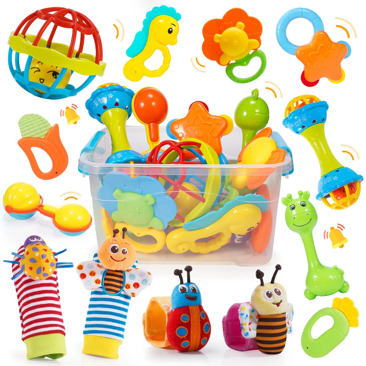Sonaglio Neonato 0-12 Mesi, Giochi Neonato 0-3-6-9-12 Mesi Giochi Dentizione babe Giochi 0-12 Mesi Regalo Bambini Montessori Giocattoli 0-6-12 Mesi Giochi Sensoriali per Neonati