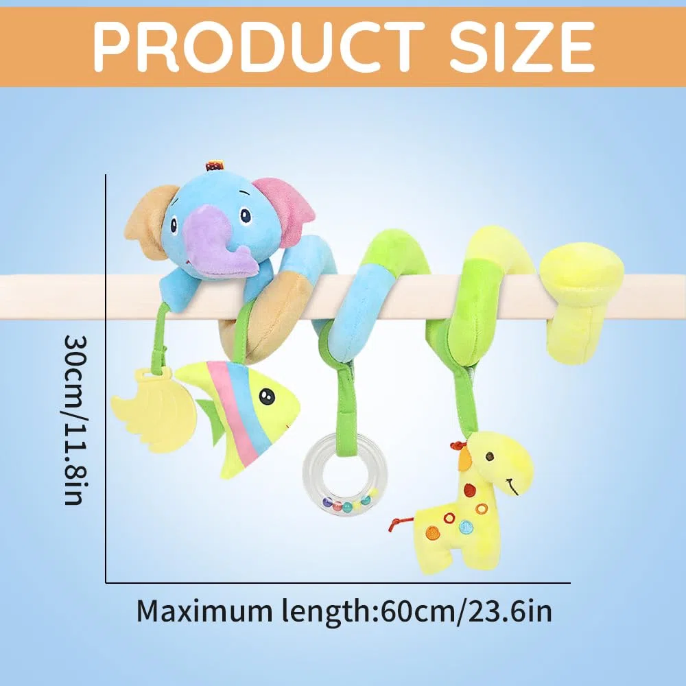 caterbee Giocattolo per seggiolino auto per bambini, a spirale, in peluche, da appendere alla carrozzina, accessori per bambini o bambine (elefante)