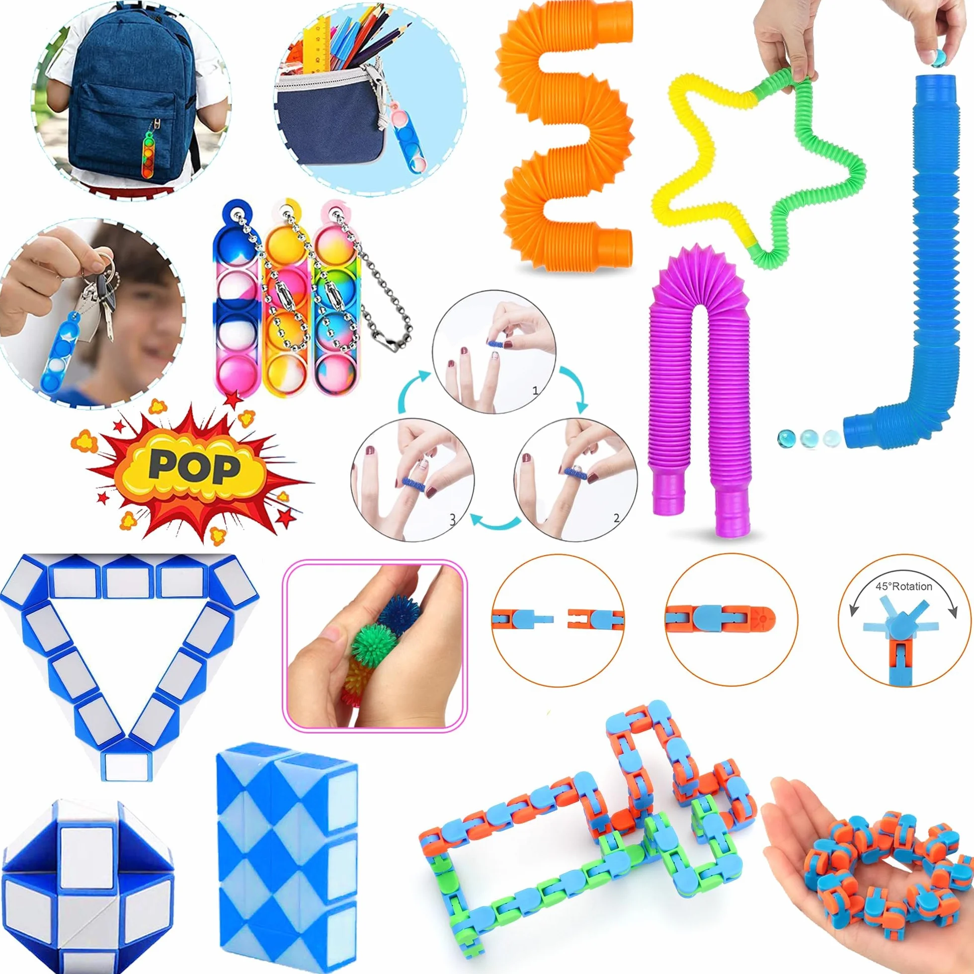 Chennyfun Fidget Toy Set, 30 Pezzi Fidget Toys Pack, Mini Squeeze Toys Cubo Magico Giochi Sensoriali Anti Ansia e Stress è Adatta per Adulti e Bambini, può Essere Usata Come Regali per Feste