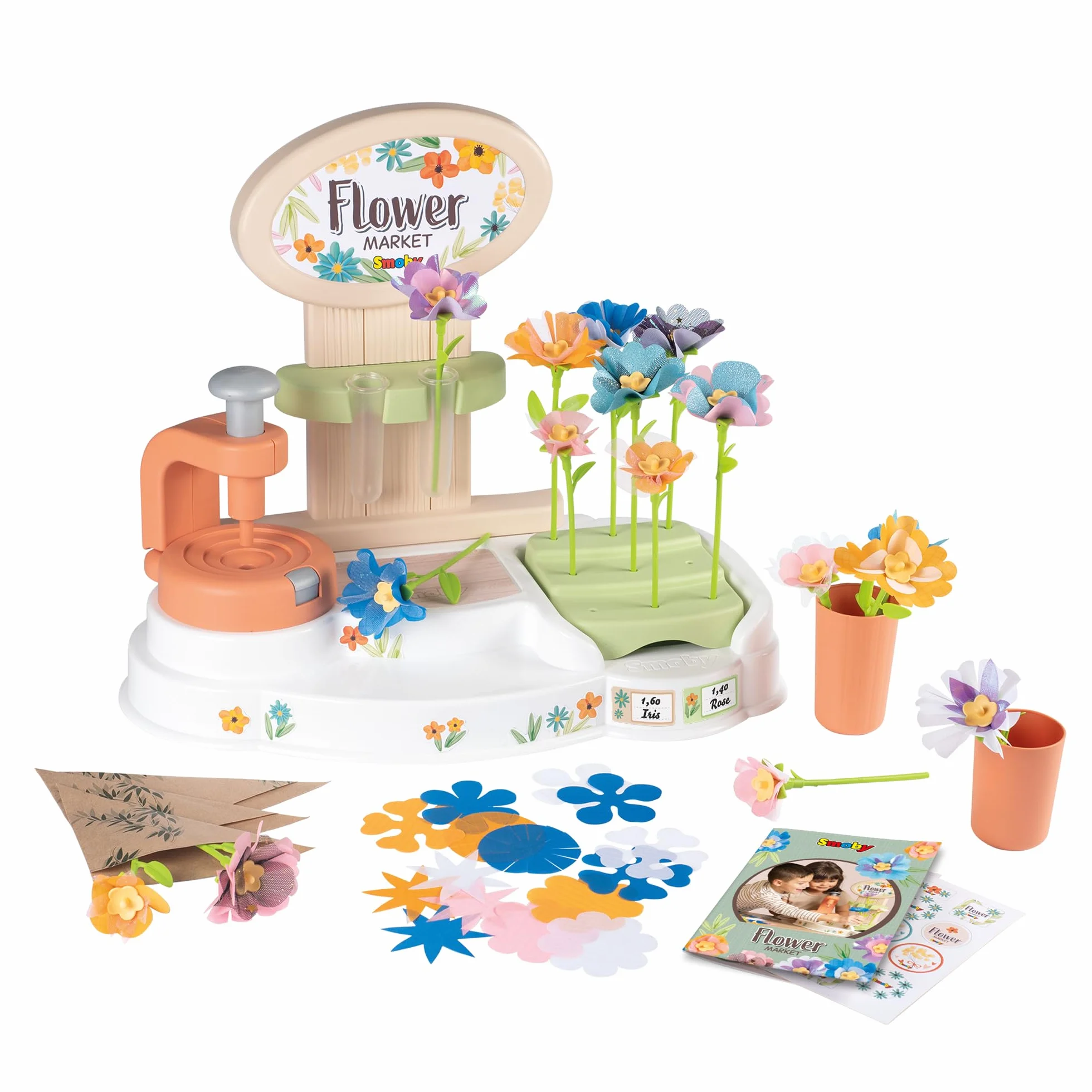 Smoby - Flower Market, Il Laboratorio dei Fiori, 7600350407, +3 Anni, Crea i Tuoi Fiori, 104 Accessori, Made in France