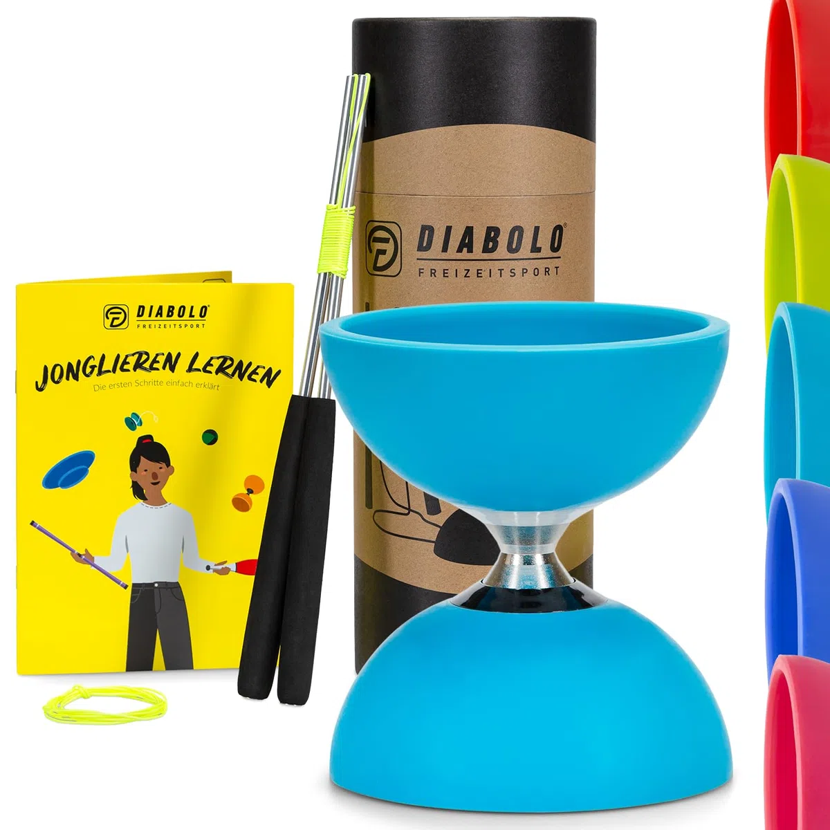 Diabolo Freizeitsport Set giocoliere Pro con cuscinetti a sfera, filo di ricambio (160 cm) e istruzioni stampate. Confezione da regalare.