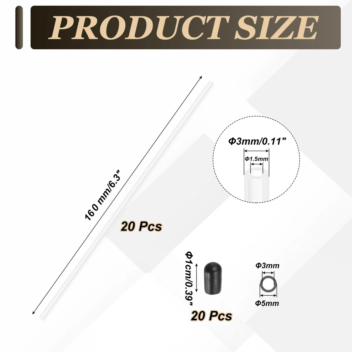 sourcing map Tubo di protezione in plastica per antenna RC, 160 mm, con tappi, per antenna ricevitore drone RC auto barca (bianco, 20 pezzi)