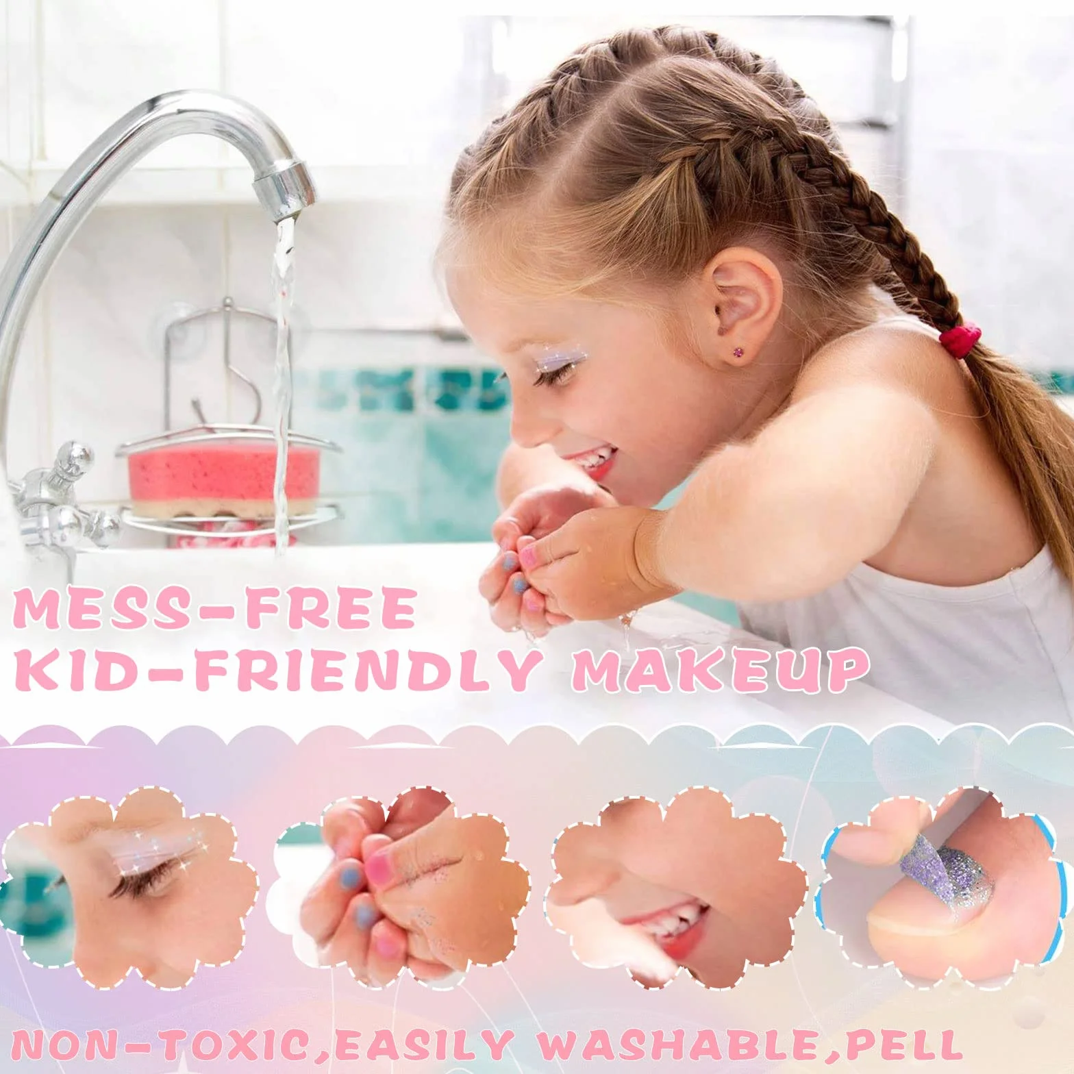 Set di trucchi per bambine, 31 pezzi, lavabili, con astuccio per il trucco, set per il trucco per Natale e compleanno, per bambine e ragazze