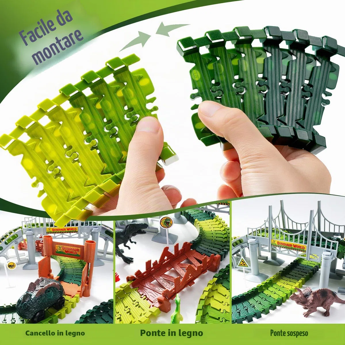 Pista Macchinine Dinosauro Giocattolo Autocarro Pista da Corsa Fai da te Giocattolo per Bambini con 2 Pezzi Dinosauri Auto per 3 4 5 6 Anni Ragazzi Ragazze compleanno festa favore regalo