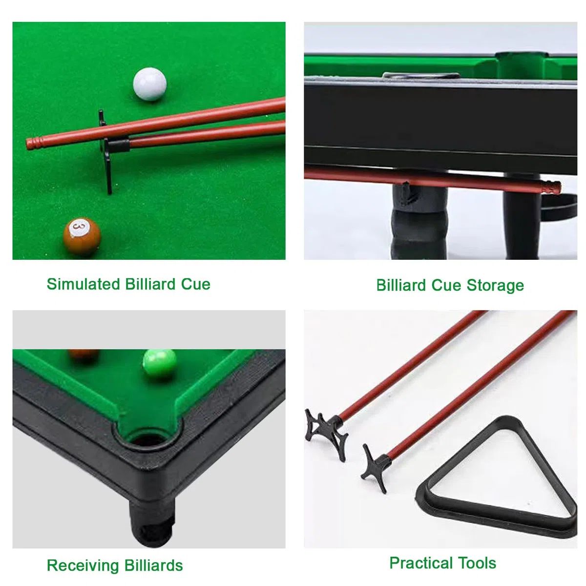 YumSur Mini Pool Table Game,Billiards Table Pool Table Set 11 Balls 2 Cues and 1 Triangle,Portable Games Table Game,Stress Relief Tabletop Snooker Game Set Kids and Adults,GREEN
