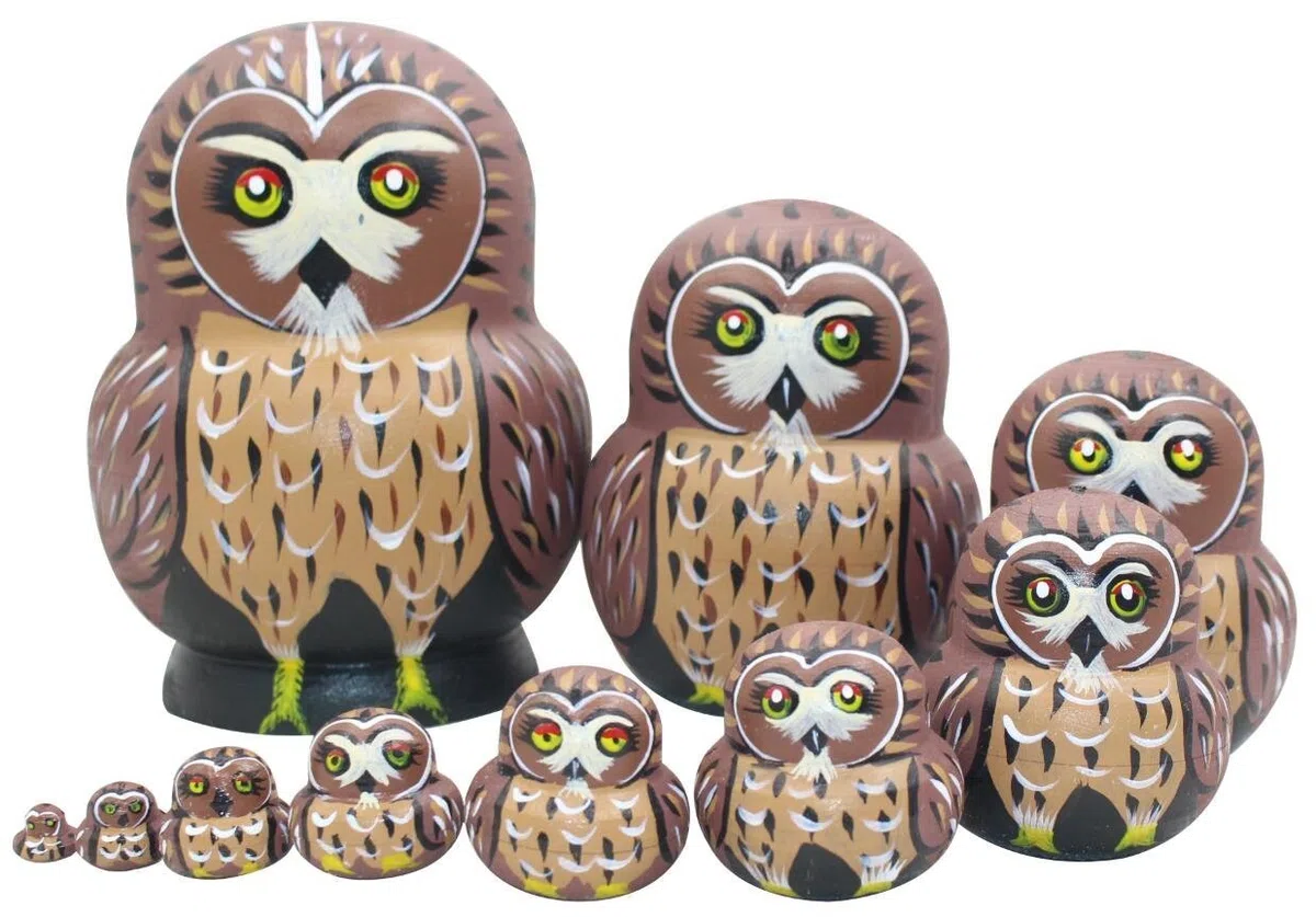 Winterworm 1 Set 10 Pezzi Cute Owl Animal Theme Fatto a Mano in Legno Stacking Nativity Nesting Matrioska Kids Toy Gift