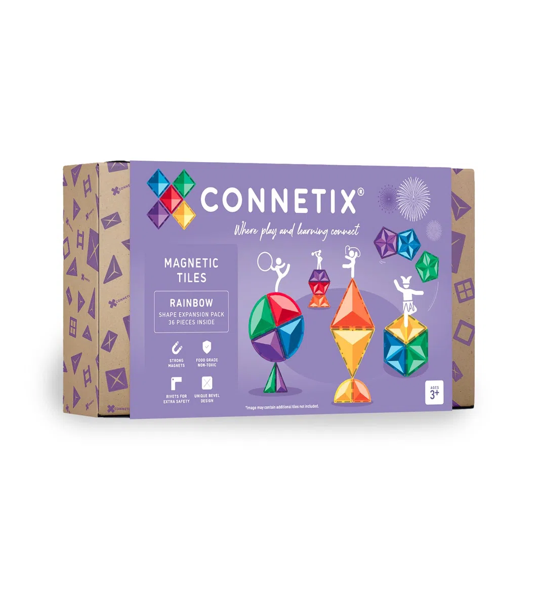 CONNETIX Piastrelle Magnetiche Arcobaleno Pacchetto Forma, 36 Pezzi