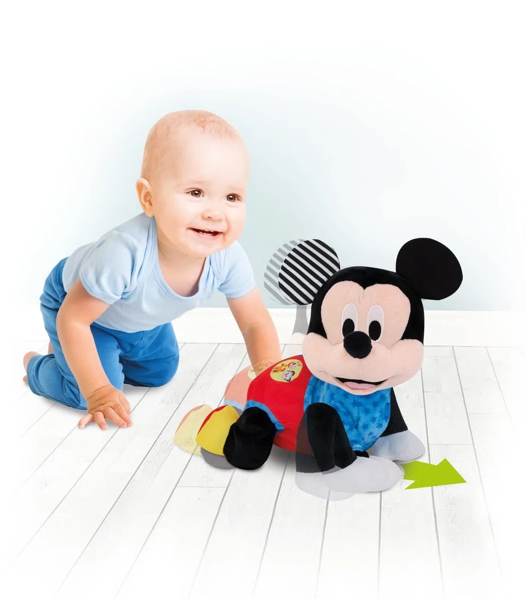 Clementoni Disney Baby Baby Mickey Gattona con Me, Topolino Peluche per Imparare a Gattonare, Gioco Prima Infanzia Bambini 6-36 Mesi, Insegna Numeri e Versi degli Animali, Lingua Italiana, 17237
