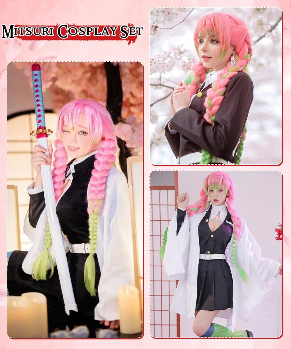 Costume Nezuko Tanjirou per Carnevale Halloween Natale, Set di Kimono Mantello, Regalo per Bambini