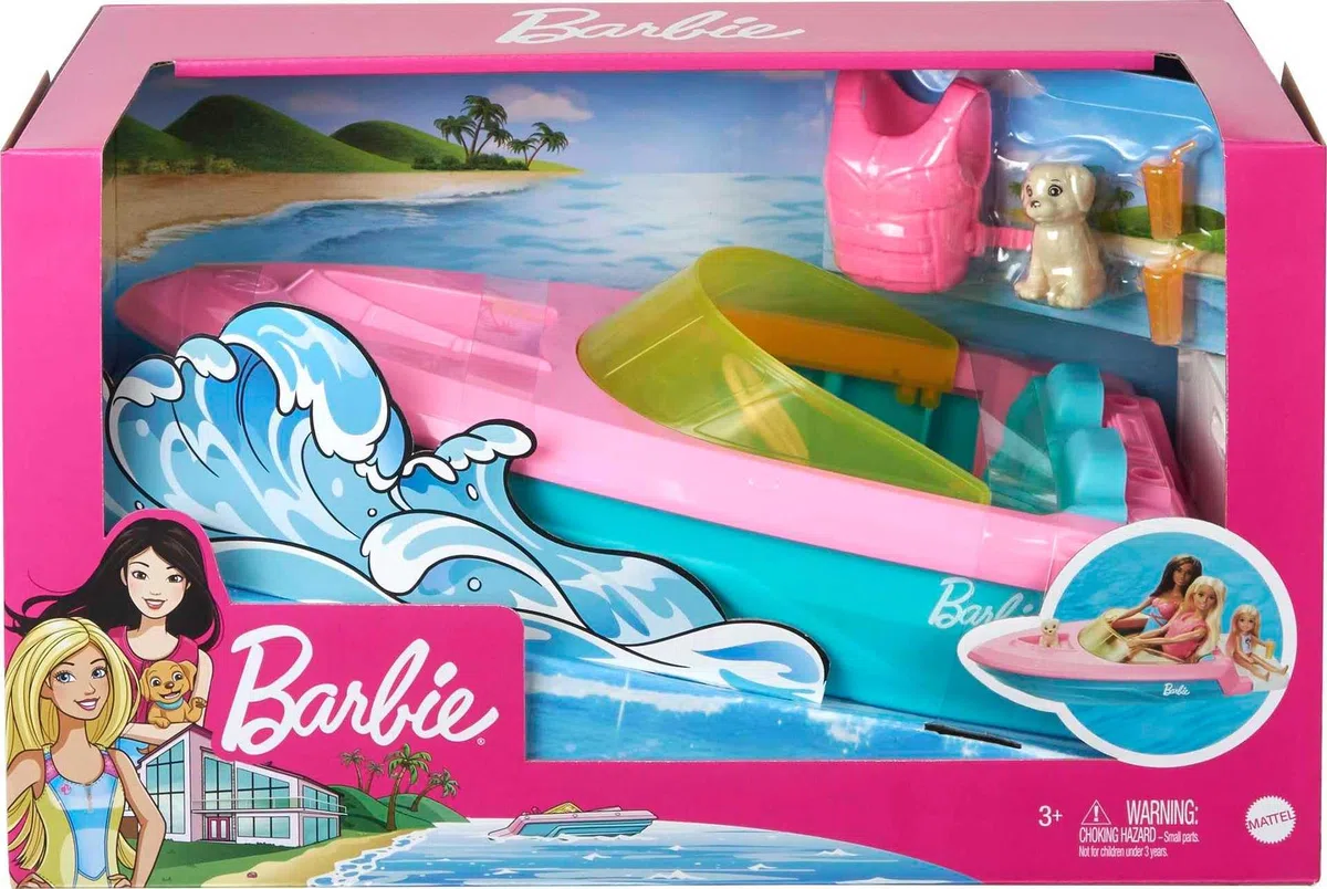 Barbie Motoscafo con Cucciolo e Accessori a Tema, Giocattolo per Bambini 3+Anni,GRG29