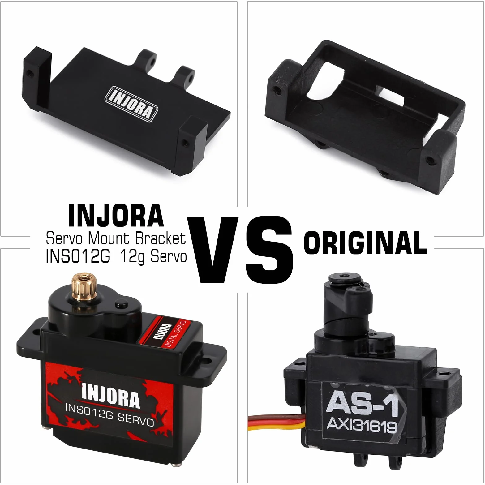 INJORA RC Servocomandi 12g Digitale Servo con Supporto in Metallo e Braccio 15T per RC Axial SCX24 AX24 Car Model Upgrade Parts?Grigio