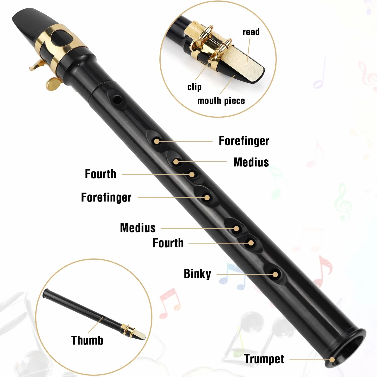 Mini Saxophon Spielbar Tragbares Instrumente Taschensaxophon Schwarz Pocket Saxophone Kit mit Saxophon Blätter Mundstück Tragetasche Zahnpolster Grifftabelle für Erwachsene Kinder Anfänger