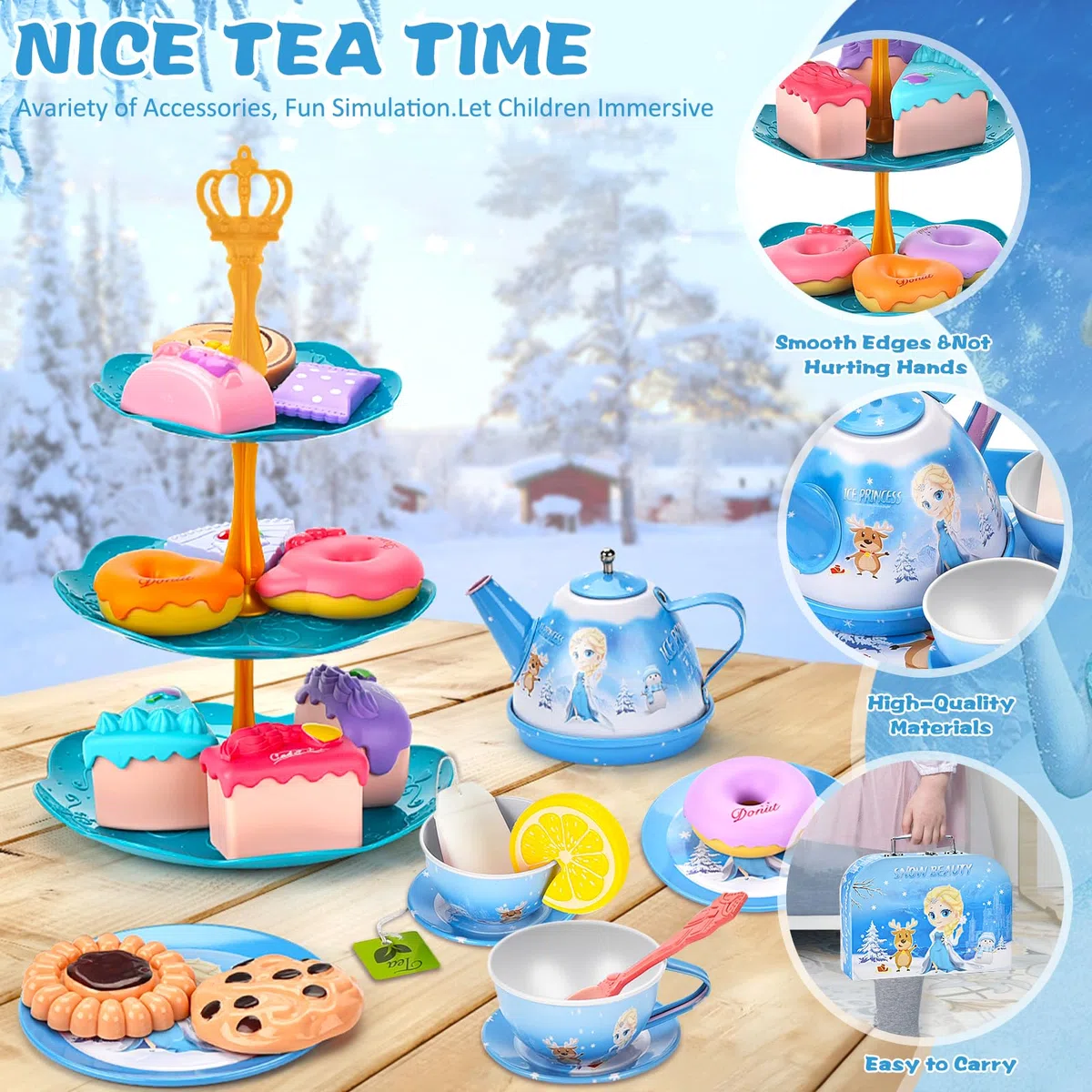 Set da Tè per Bambini, 50pcs Giocattoli da Accessori Cucina Bambini, set da tè Giocattolo con Valigia, Giocattoli da Accessori Cucina Bambini, Regalo Perfetto per Ragazze di 3 4 5 6 7 Anni