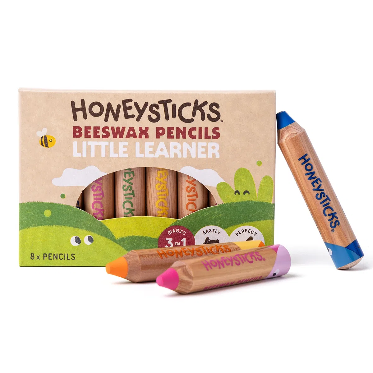 Honeysticks Matitoni Colorati per Bambini Jumbo Little Learner (Set da 8) – Pastelli Colorati con Mina in Cera d’Api Atossica, Facili da Impugnare, Colori Vivaci per Disegnare e Colorare