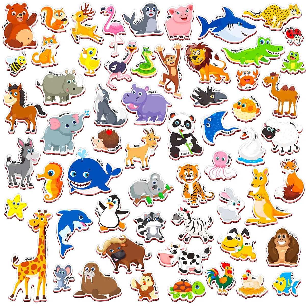 SpriteGru 60 magneti a tema animali per bambini, perfetti per l’apprendimento in età prescolare, (versione inglese)