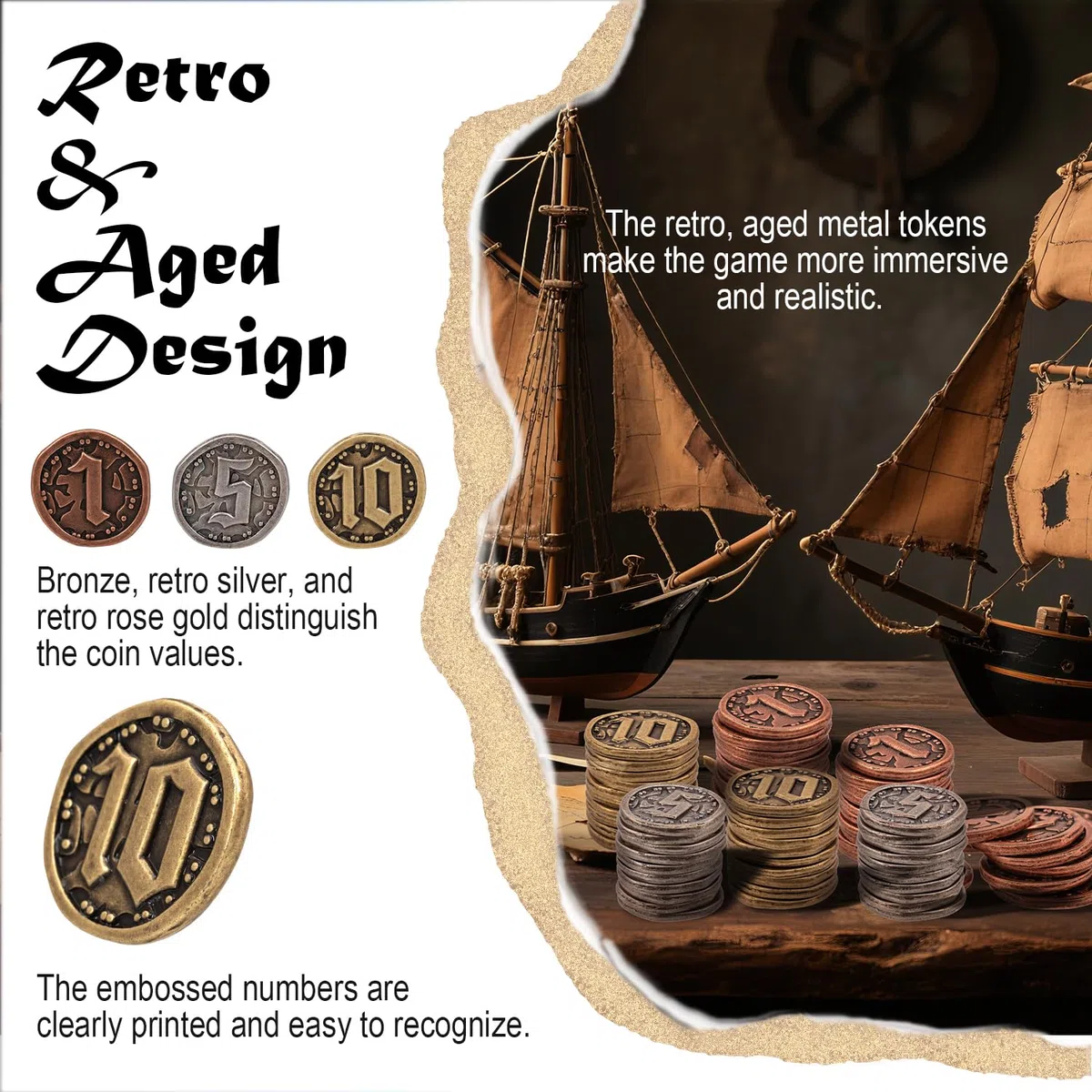 50 monete in metallo per giochi da tavolo, gettoni oro e argento per poker, giochi di ruolo, giochi da tavolo di strategia, monete fantasy in metallo, valuta di gioco generica resistente