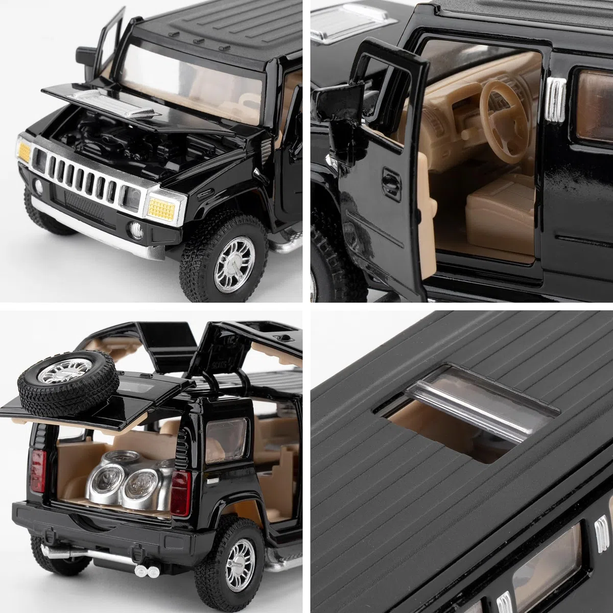 Hummer H2 Modello di auto 1/32, giocattolo di auto Diecast con suono e luce, in lega espandibile, per adulti, bambini, ragazzi e ragazze, nero
