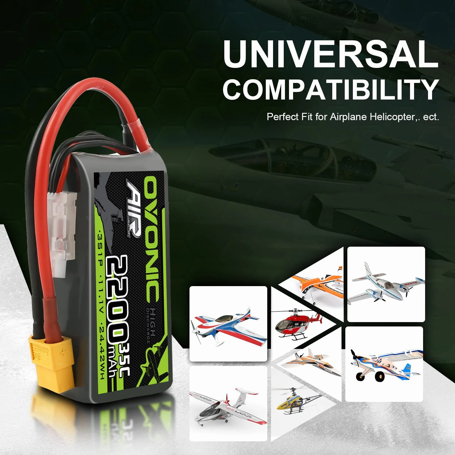 OVONIC Batteria Lipo 3S 35C 2200mAh 11.1V con connettore XT60 per elicottero aereo 1:14 RC Car RC (1PCS)
