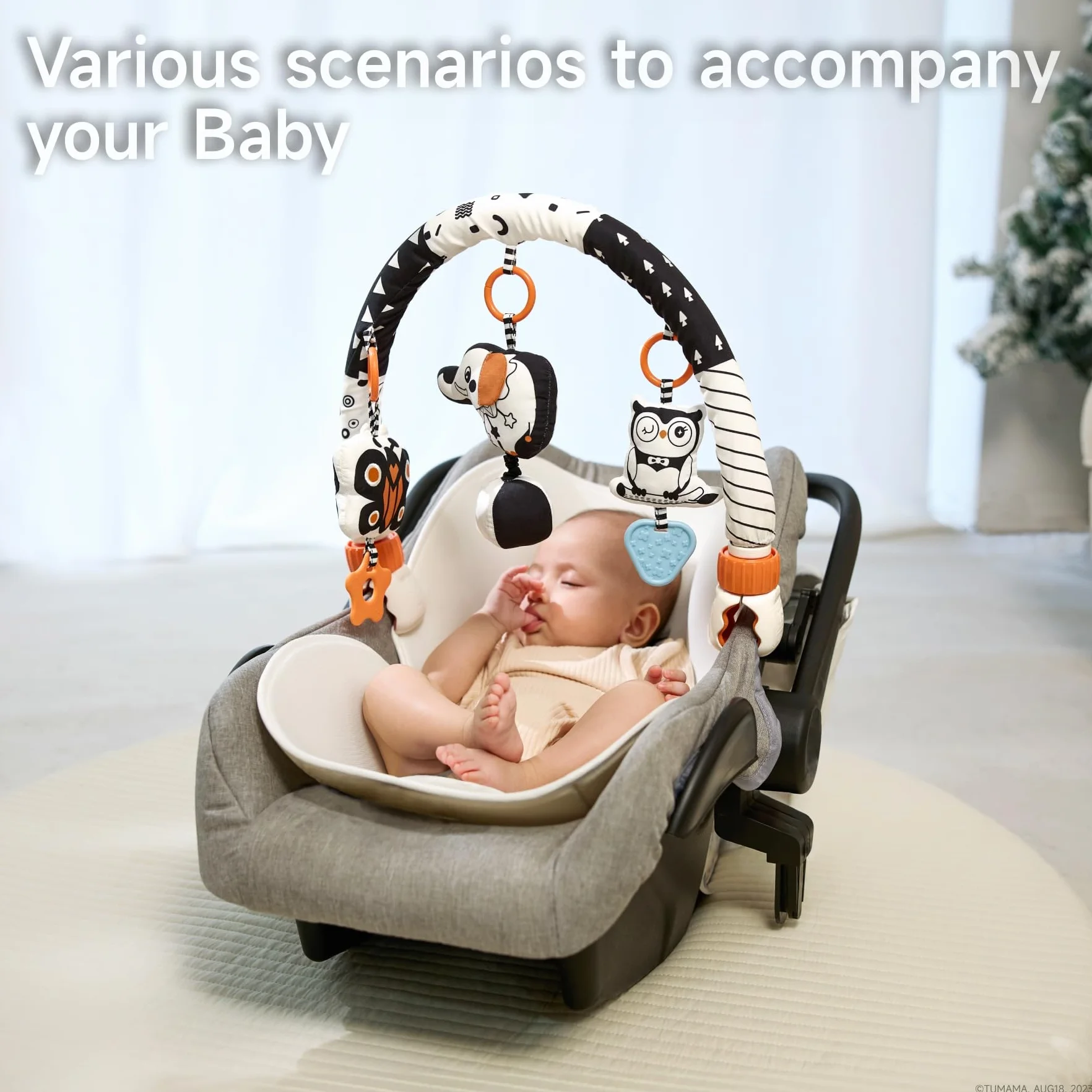 TUMAMA Arco Giochi per Passeggino, Giochi Neonati 0 3 6 8 9 12 Mesi Arco Gioco con Clip Culla, Ovetto, Neonato Giocattolo con Pupazzi Sensoriali Appendibili