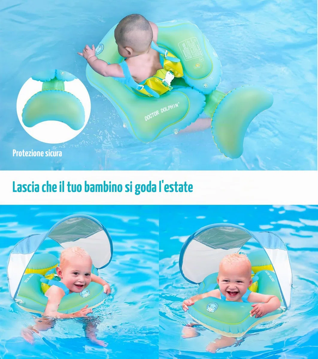 Salvagente per bambini con Sonnenda UPF50+, aiuto per il nuoto per la piscina, galleggiante, sedile di sicurezza regolabile, per bambini da 6 a 36 mesi