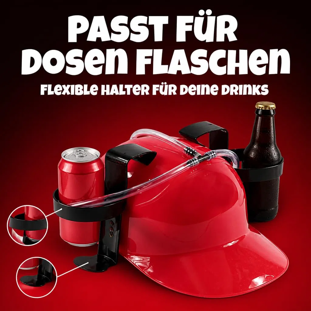 MIJOMA Casco per bere a mani libere con fattore di divertimento – Casco per bevande per feste, festival e carnevale – Supporto regolabile per lattine e bottiglie – Divertente gadget per feste