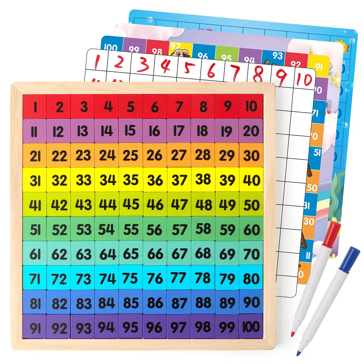 Coogam Legno Matematica Centinaia Tavola 1-100 Numeri Apprendimento Giocattoli educativi Colorato Montessori Conteggio Gioco da Tavolo per Scuola Materna 3 4 5 Anni Ragazzi Ragazze
