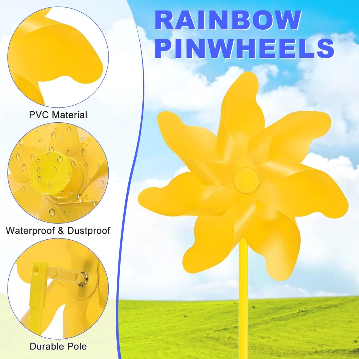 M METERXITY 2-Pack Girandole Arcobaleno 19.7 Pollici Girandole In Plastica Per Esterni Decorazioni Per Feste Giardino Prato Girandole gioco [Giallo]