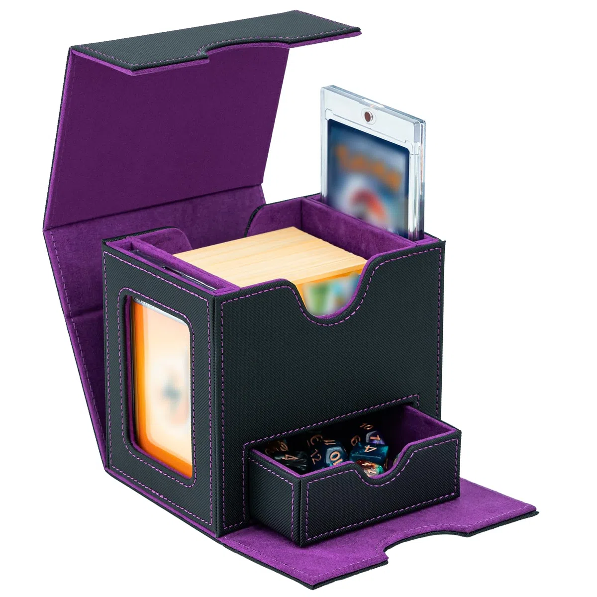 Commander Deck Box Porta Mazzo per MTG mit 2 Visualizzare Commander, Capacità 180+New Carte Senza Maniche con 1 Dice Tray,Magnetic Deck Box per Scatola di Carte Collezione Magic TCG-Nero Viola
