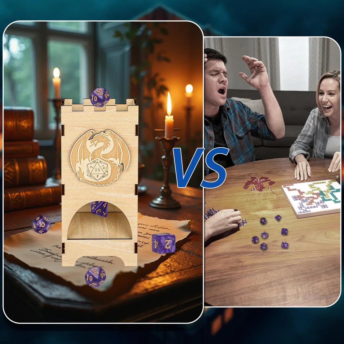 Torre lancia dadi trasportabile, D&D Legno Drago Volante Vassoio per Dadi, giochi in scatola, Accessori per giochi di ruolo, Regali per giocatori di fantasy (Dadi non inclusi)