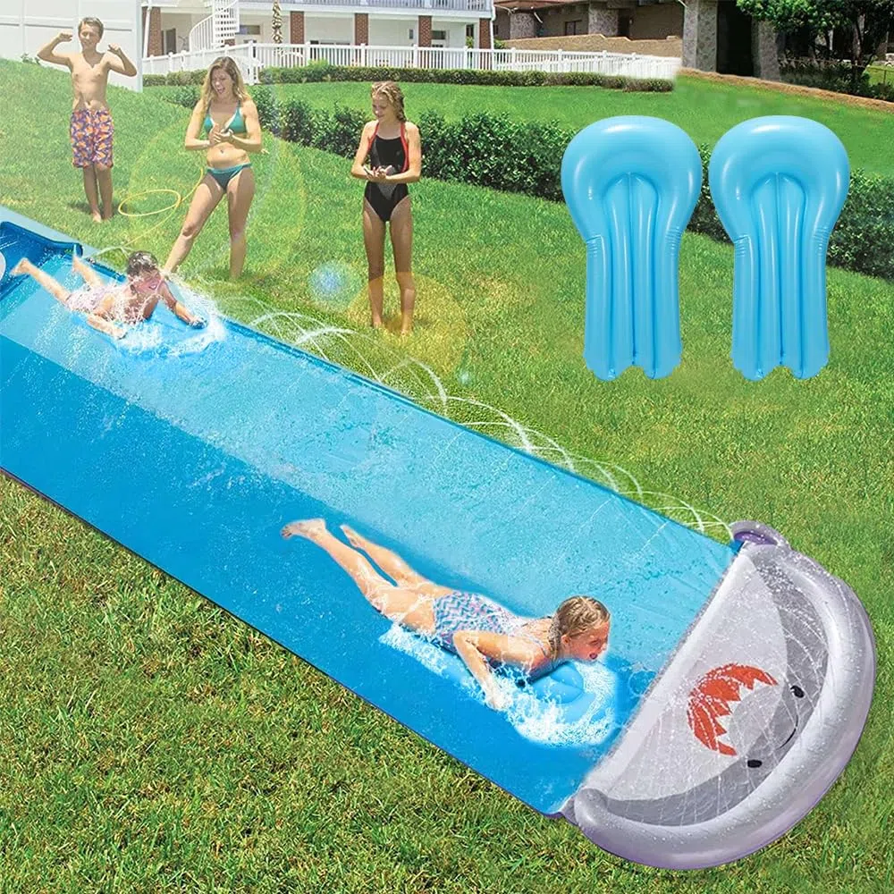 Scivolo Acquatico Giardino, 550 * 145cm Scivoli d'Acqua Doppio, Scivolo d'Acqua con 2 Pannello Gonfiabili, Scivolo Gonfiabile ad Acqua per Giardino, Spiaggia, attività Acquatiche all'aperto