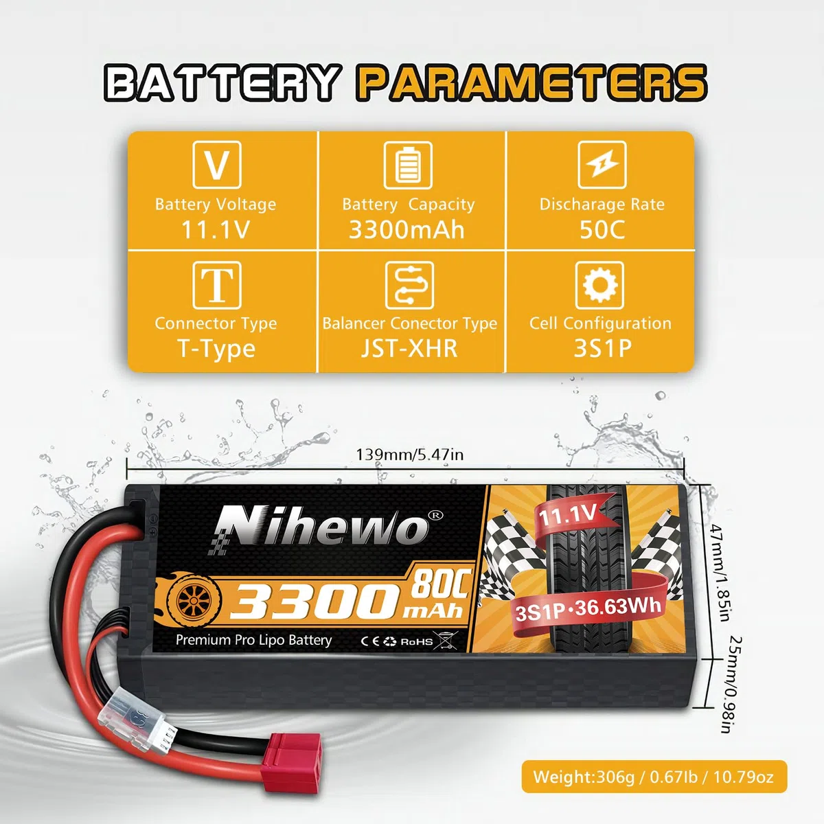 3S Lipo Batteria 3300mAh 80C Batterie Lipo 11,1v RC Hardcase con Connectore Deans T Spina compatibile con Losi 1/8 1/10 RC Auto Camion Veicolo Elicottero Aereo Barca (2 pezzi)