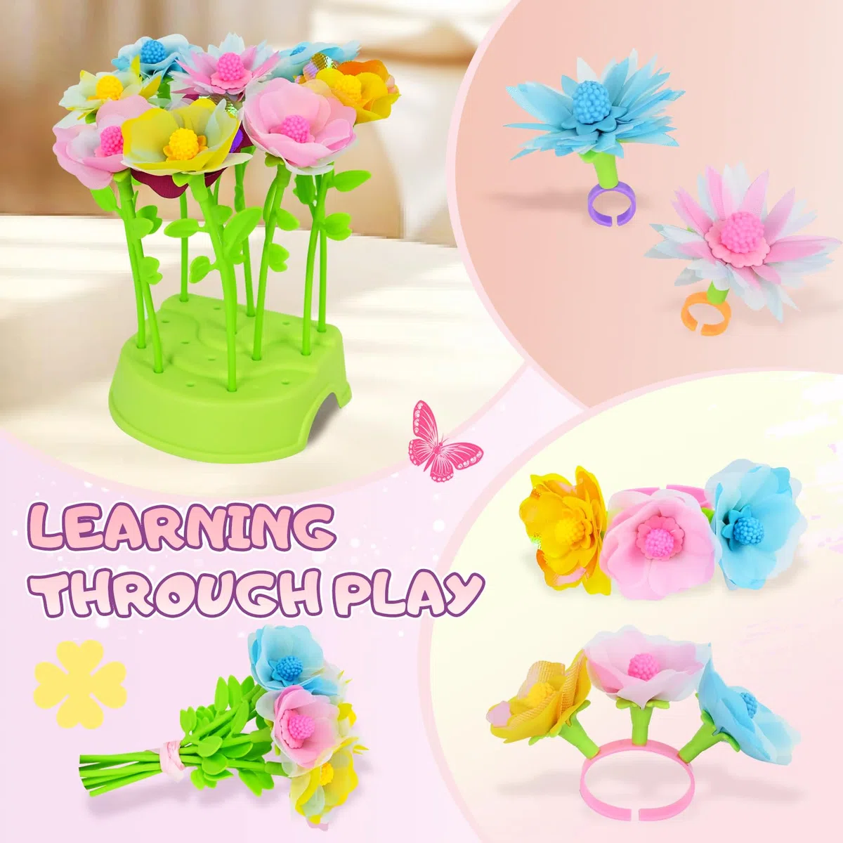 HERMORRYSS Kit di Fiori Creativo per Bambini, Il Laboratorio dei Fiori, DIY Kit Composizione Bouquet, Set Creativo per Mazzi di Fioris con Pressa, Regalo Giocattoli Creativo per Bambina 4+ (Viola)