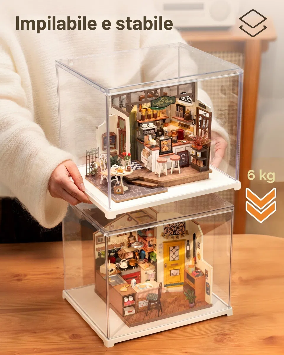 Rolife Vetrina in Acrilico DF03L - Vetrina Antipolvere con Porte, Spazio Utilizzabile Interno 10,63 × 8,63 × 8,86 pollici, Adatta a Case Miniature, Blind Box, Pop Figure & Collezioni