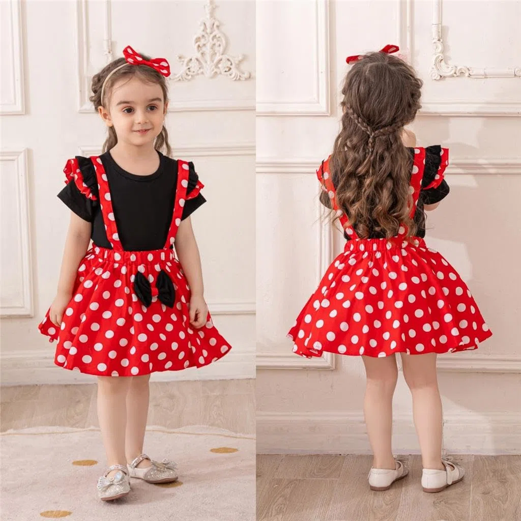 Lito Angels Vestito Costume Topo Mouse con Fascia per Bimba & Bambina, Completi di Gonna a Pois Rossi con Bretelle