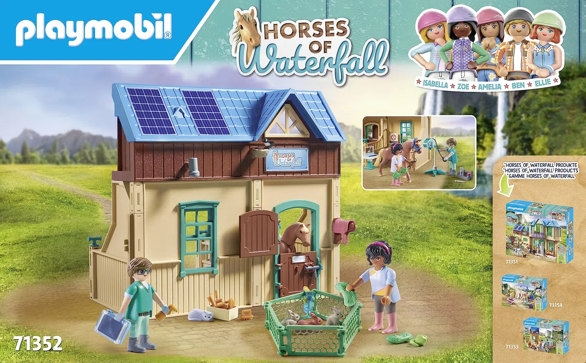 PLAYMOBIL Horses of Waterfall 71352 Stalla con Veterinario, guarigione Rapida degli Animali Malati Grazie a Phil, Giocattolo sostenibile per Bambini dai 5 Anni in su