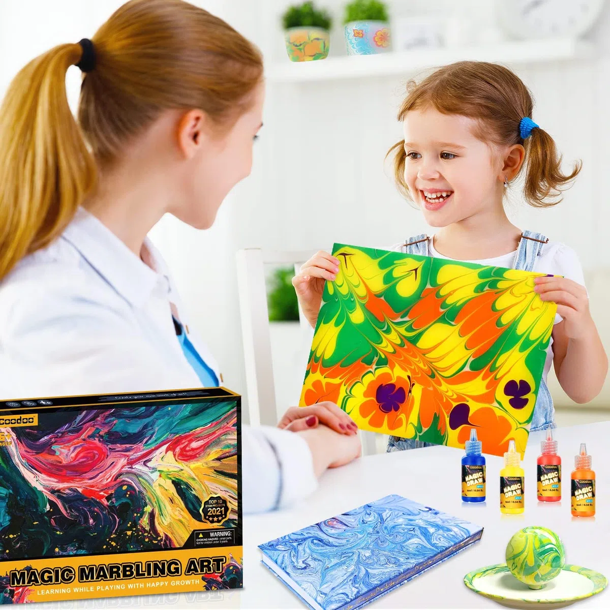 Coodoo Vernice Marmorizzante ad Acqua per Bambini, Kit di Artigianato per Ragazze e Ragazzi, per Bambini dai 6 agli 8-12 Anni Idee Regalo Pasqua