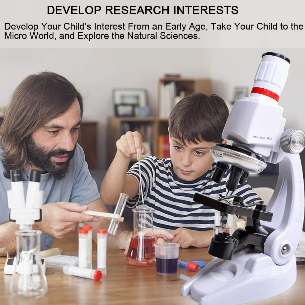 Microscopio Bambino, 100 x 400 x 1200 x Ingrandimento Scientifico Bambino Supporto Del Telefono Scatola di Plastica Microscopio Set per Bambini Studenti per l'Educazione Precoce