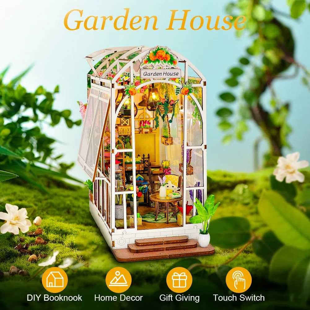 OSDUE Book Nook Kit, 9inch Kit per Casa Delle Bambole in Miniatura 3D, Set di Decorazione Della Libreria, Set di Costruzione di Modelli, Regalo di Natale Compleanno Modello di Casa Puzzle con Luci LED