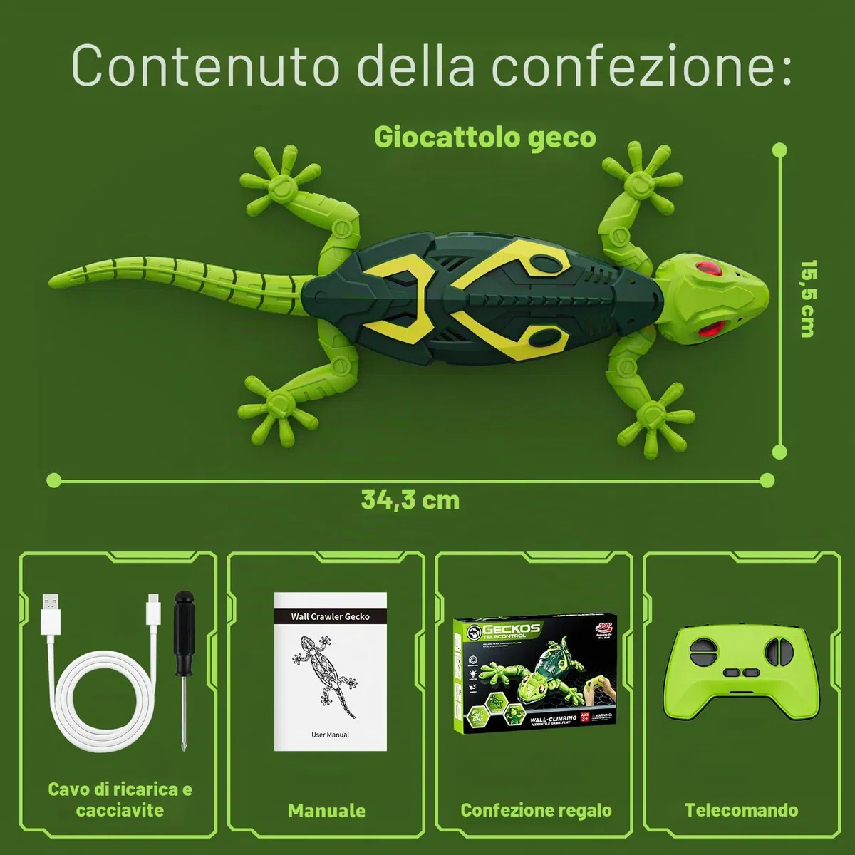 Macchina Arrampicata Geco Telecomandata, Giocattolo Lucertola Robotica Realistica, Adatto a Bambini dai 3 agli 8 Anni, Può Arrampicarsi sui Muri, Design Camaleonte, Regalo di Natale(Type-2)