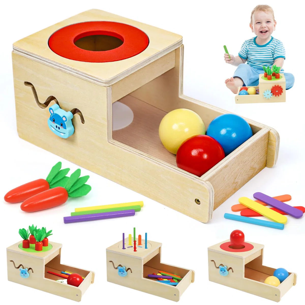 LZDMY Gioco Montessori Legno 1 Anno, Giochi Bambini con Carote Gioco, Scatola Permanenza Montessori Bambini di 1 2 3 Anni, Gioco sensoriale Compleanno Regalo di Pasqua per Ragazzo Ragazza