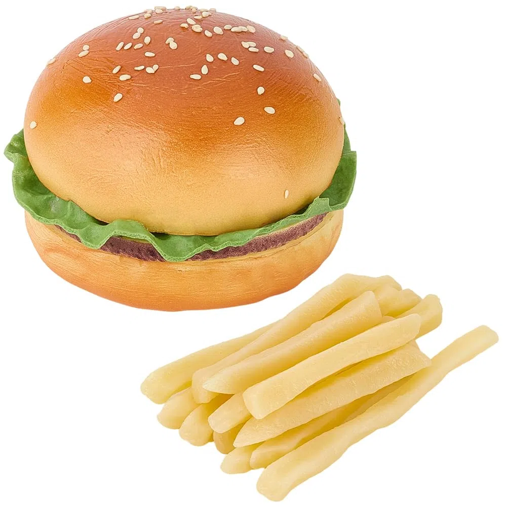 CREATCABIN Hamburger Artificiale 12 Patatine Fritte Artificiali Finto Hamburger Modello Cibo Finto Realistico Set Oggetti Scena Realistici per La Decorazione Feste Casa Cucina Negozio Cibo Finto