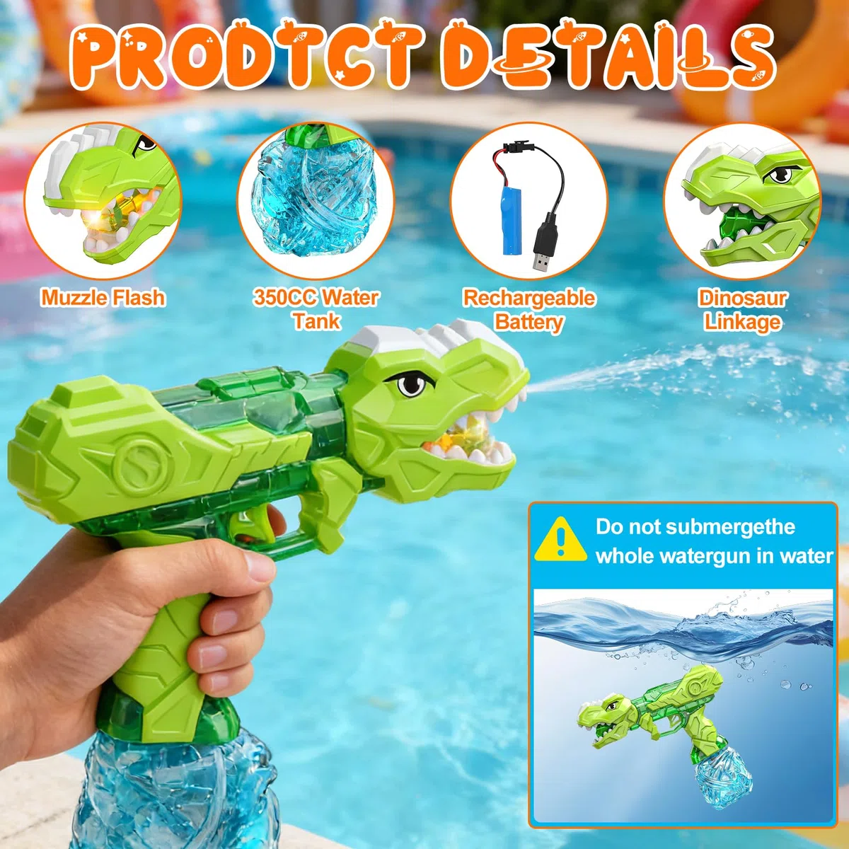 2 Pezzi Pistola ad Acqua Elettrica Per Bambini, Pistole ad Acqua con luci ed Effetti Sonori, Portata di 7-8M Electric Water Gun Giocattolo Blaster ad Acqua per Feste Estive Giardino Piscina Spiaggia