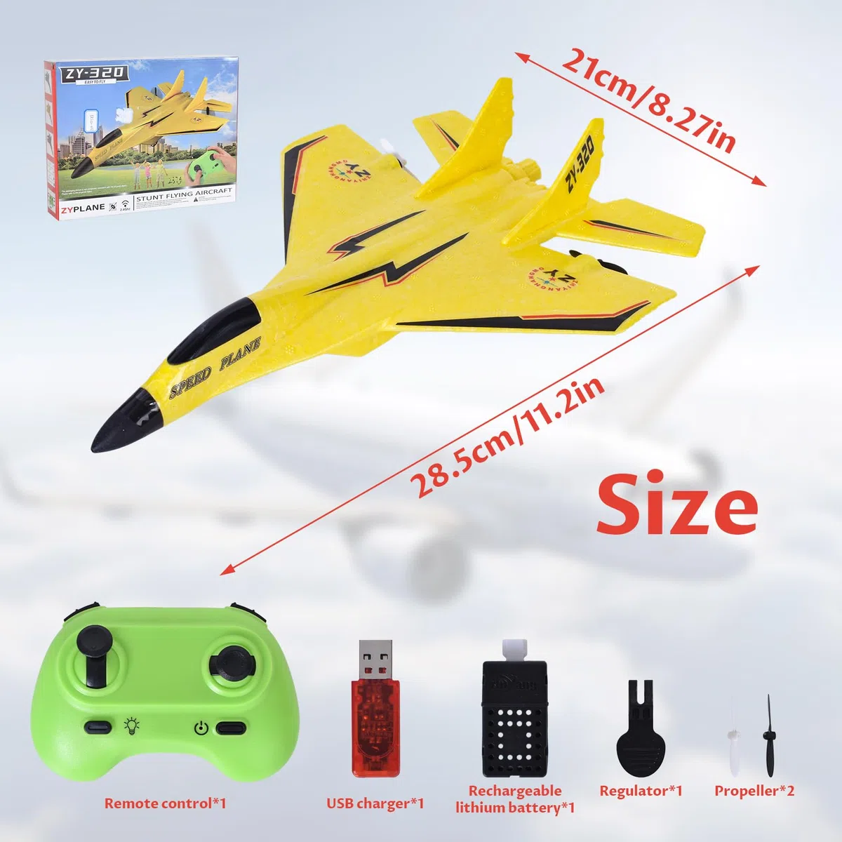 Aereo RC 2 Canali, Stabilizzatore Giroscopico da 2,4 GHz Aereo per Aliante, Facile da Pilotare per Adulti Bambini Principianti, Ricarica USB, Illuminazione Fantastica, Giallo