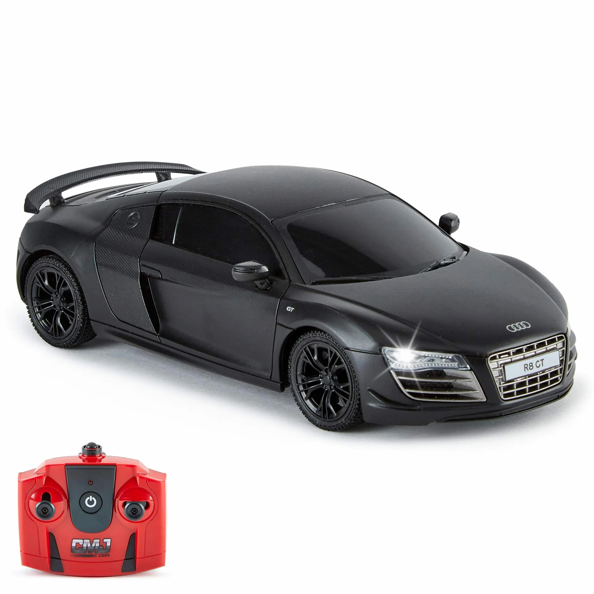 CMJ RC Cars AUDI R8 GT, auto telecomandata con licenza ufficiale con luci di lavoro, auto radiocomandata per ragazzi e ragazze Giocattoli scala 1:24, 2,4 Ghz Gareggia con più di 10 auto insieme (nero)