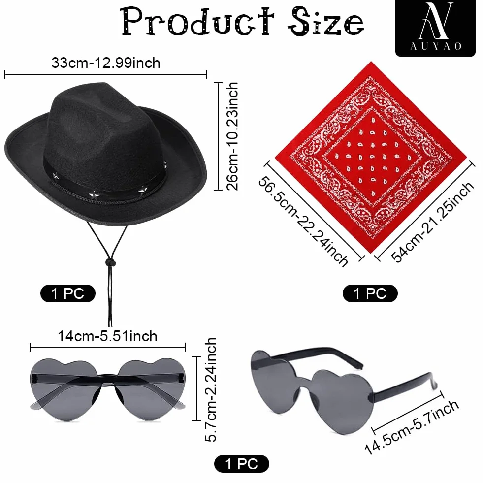 AUYAO Cappello da Cowboy per Bambini, Accessori per Costumi da Cowboy Cappelli, 3PZ Occidentale Cappello per Bambini, con Bandana Occhiali, Western Cappello da Cowgirl per Halloween Feste Carnevale