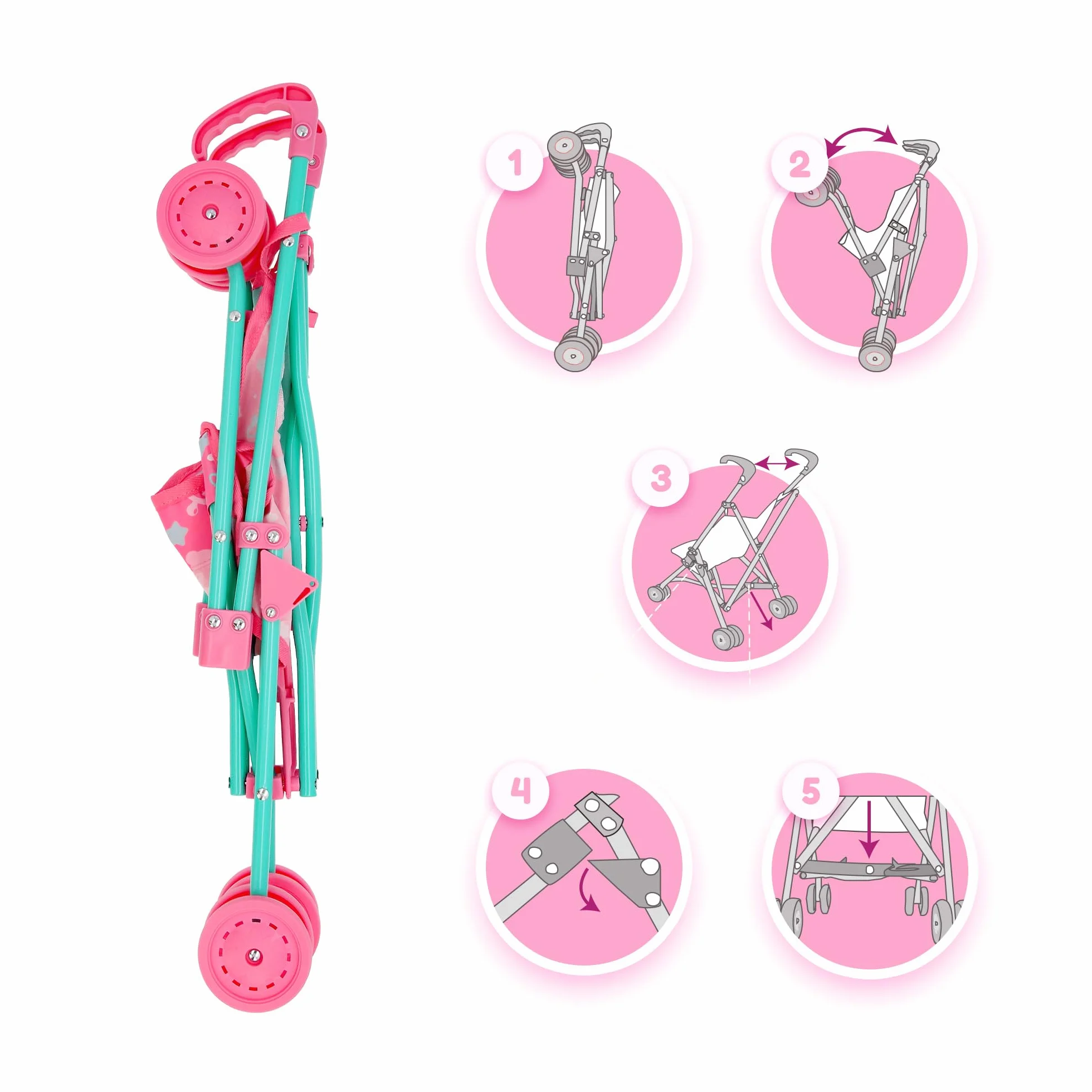 Bebés Llorones Passeggino per bambole facile da piegare, Accessori bambole & Giocattolo per bambina e bambino +2 Anni