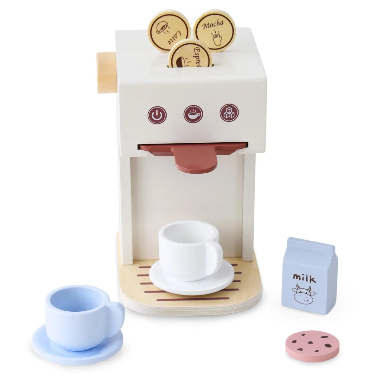 Mamabrum Macchina Caffè Giocattolo in Legno per Bambini 3+ - Set Barista con Cialde e Accessori - Gioco Educativo Nespresso Stile per Sviluppo Manualità e Creatività