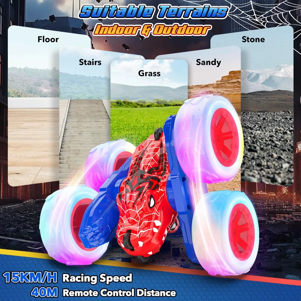 Spider Macchina Telecomandata per Bambini, 2.4GHz RC Auto Radiocomandata Acrobatica, Ricaricabile Monster Truck Giochi, Telecomandato Camion Giocattoli, Compleanno Regalo Bimbo 3 4 5 6 8 9 10 Anni