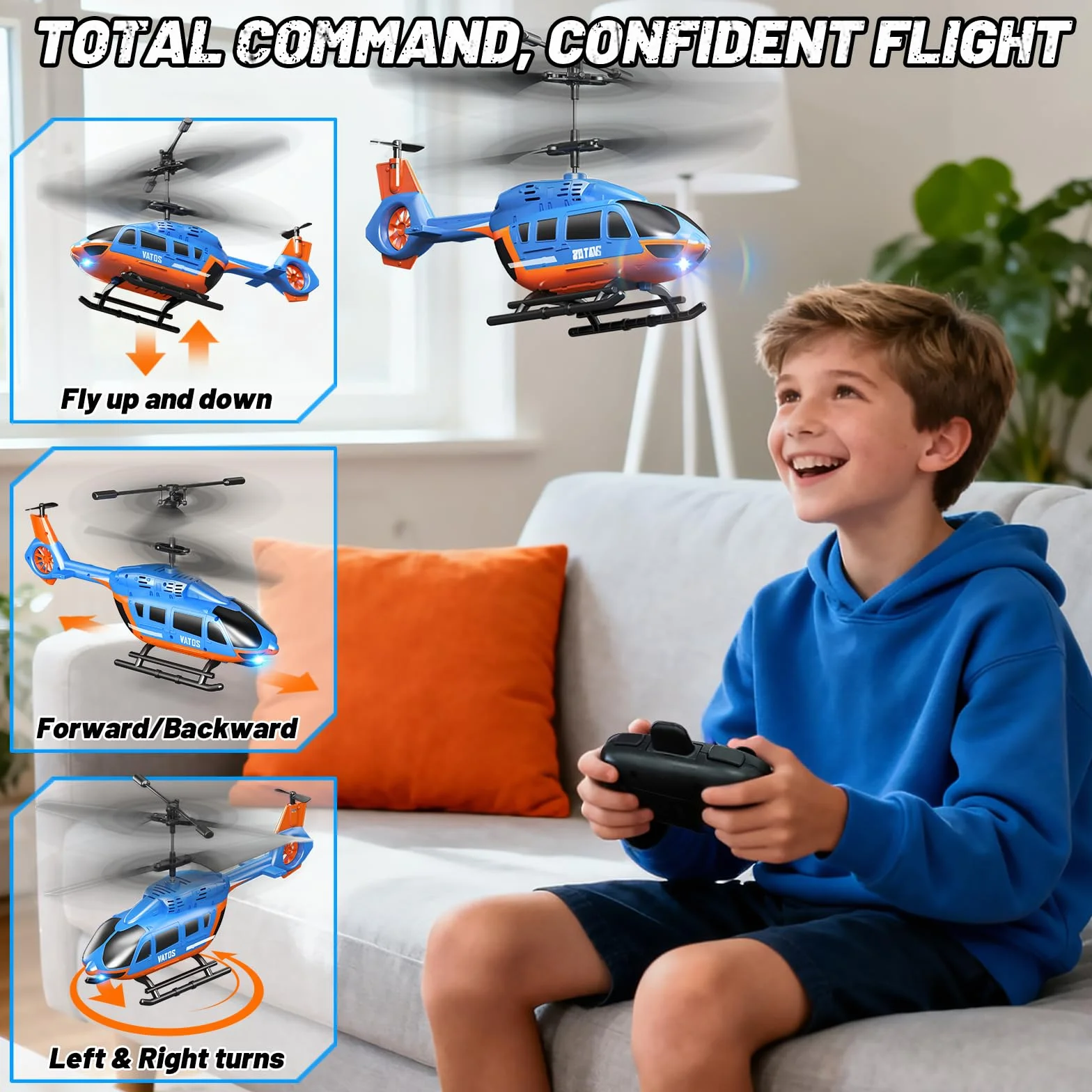 VATOS Elicottero RC 2.4G con Luci LED - Controllo Semplicissimo, Funzione Altitude Hold, Decollo/Atterraggio Automatico - Avviso Batteria Bassa - Regalo Per Bambini Principianti 10+ Anni