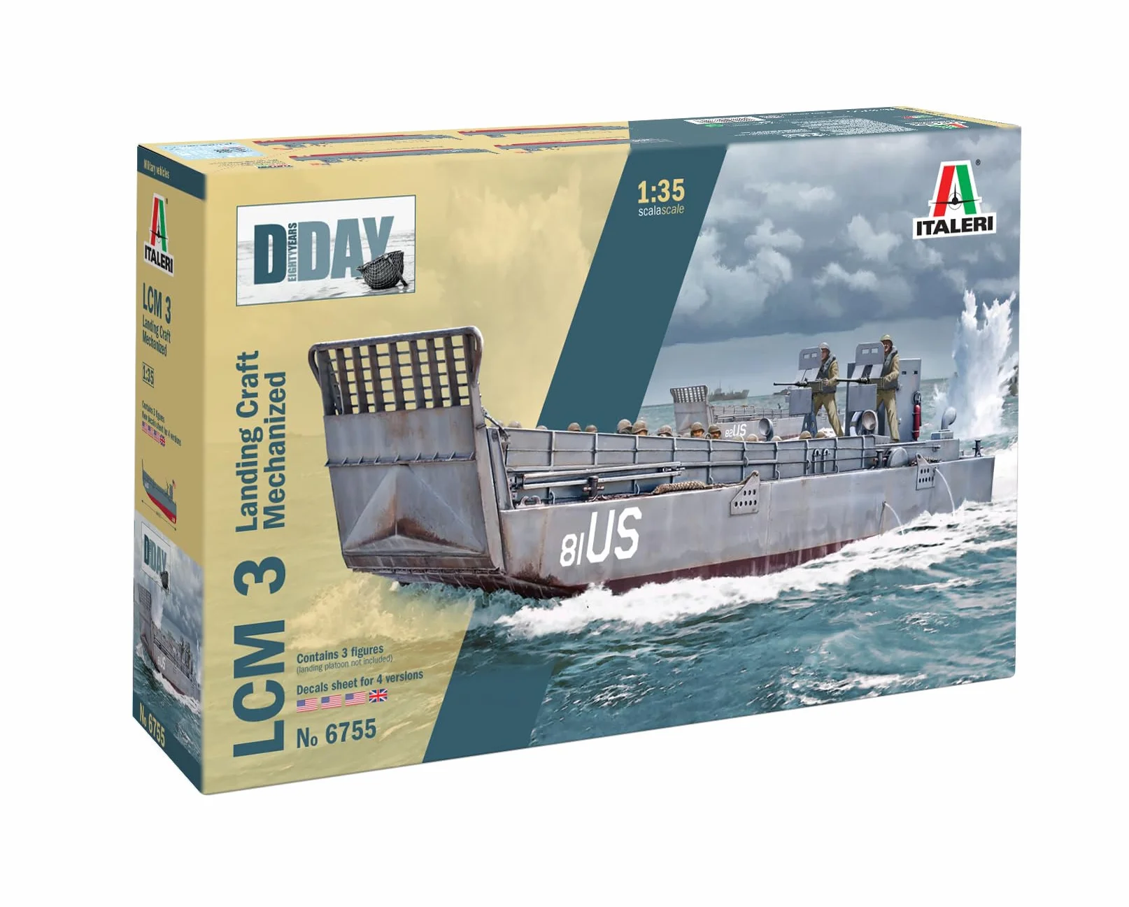 Italeri 6755 1:35 LCM 3 (Landing Craft mechanized) - Modellismo, kit da costruzione, modellismo da pavimento, fai da te, hobby, incollaggio, kit di costruzione militare